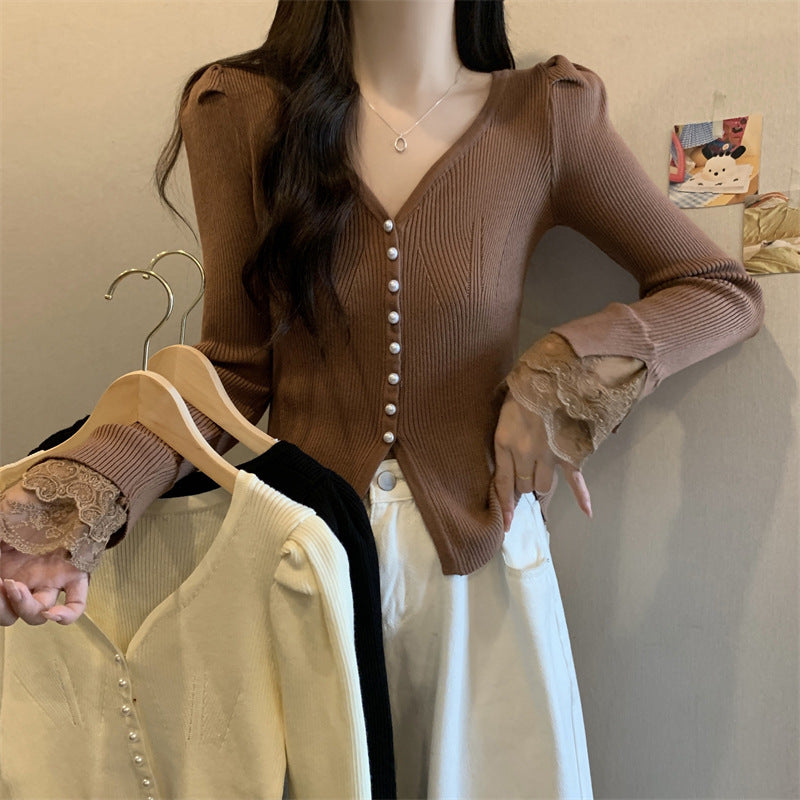 V-neck Slim Fit Slimming Long Sleeves Bottoming Shirt Trendy Top