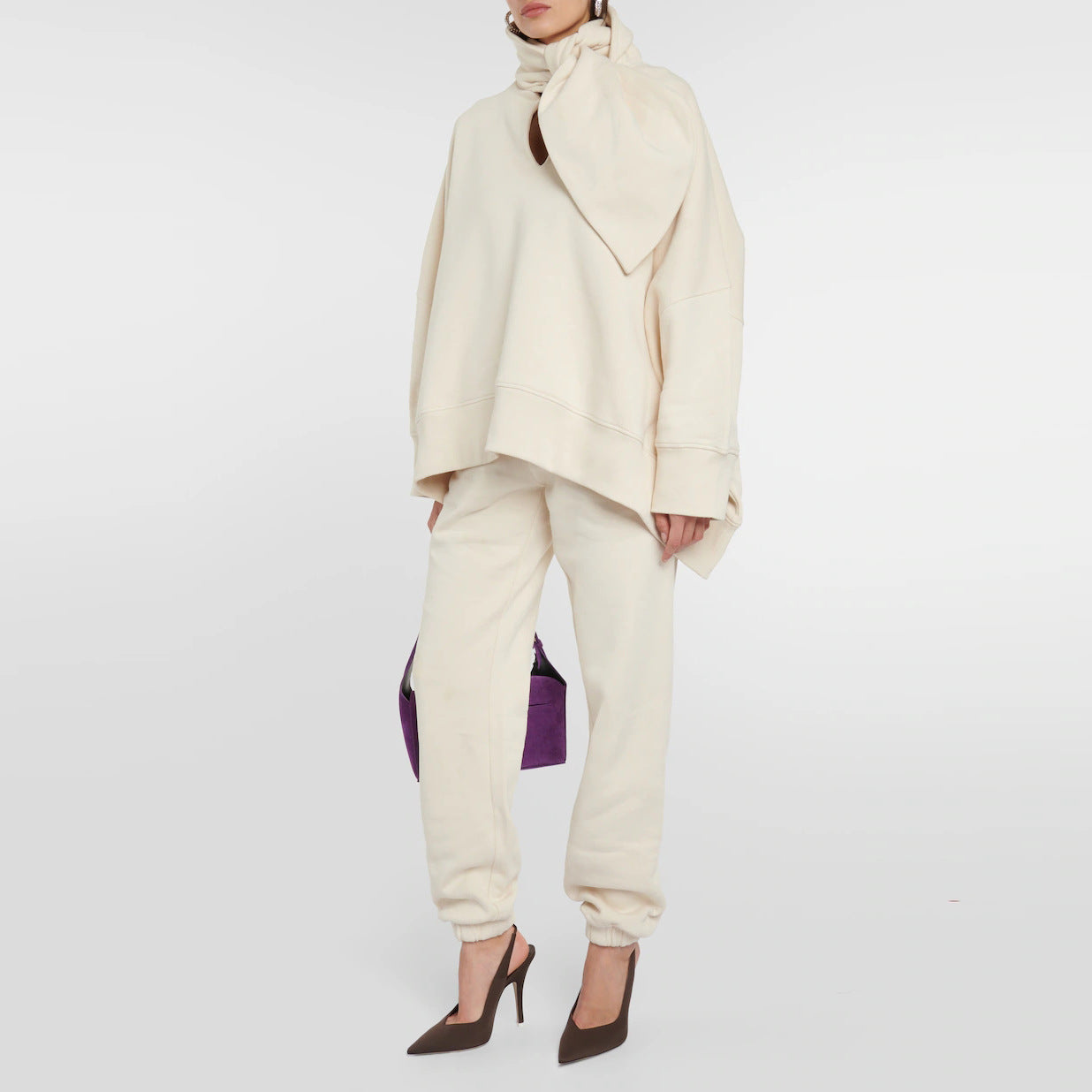 Women's Loose Scarf Collar Irregular Long Sleeve Sweatshirt