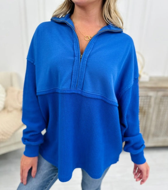 Women's Cozy Zip Patchwork Casual Pullover Sweater