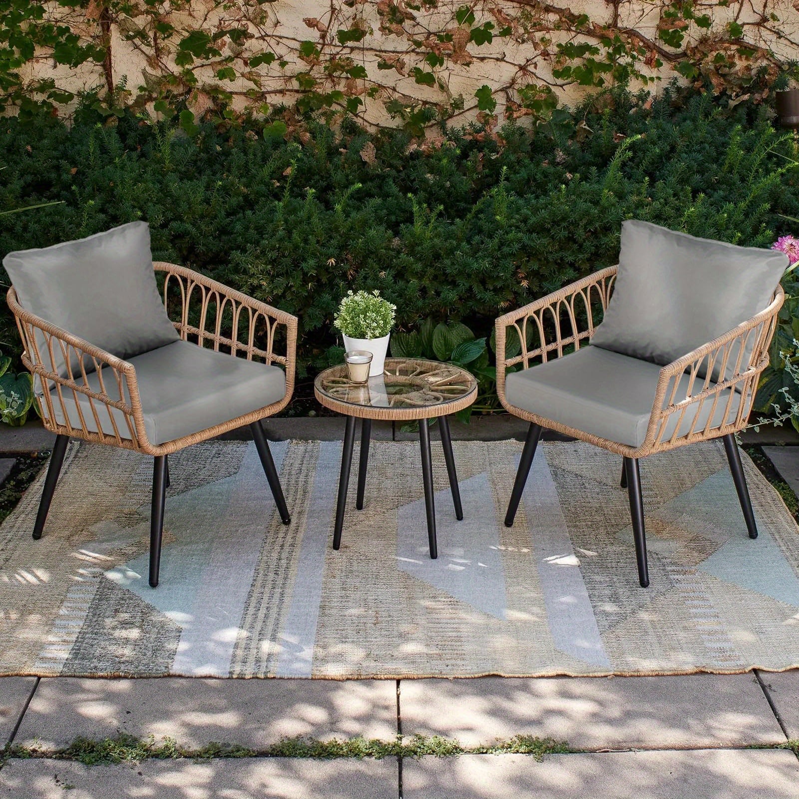 [Outdoor Seat Cushions] 21x21 Inch Outdoor Deep Seat Cushions Set- Water Resistant with Adjustable Straps & Handles for Patio, Deck, or Garden, Gray, Set of 2