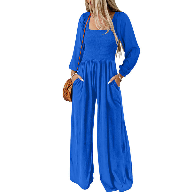 Women's Solid Color High-Waist Wide Leg Trousers