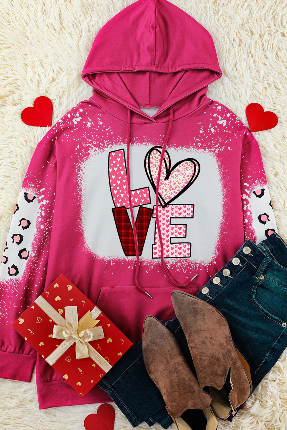 Women's Leopard Print Drawstring Long Sleeve Hoodie