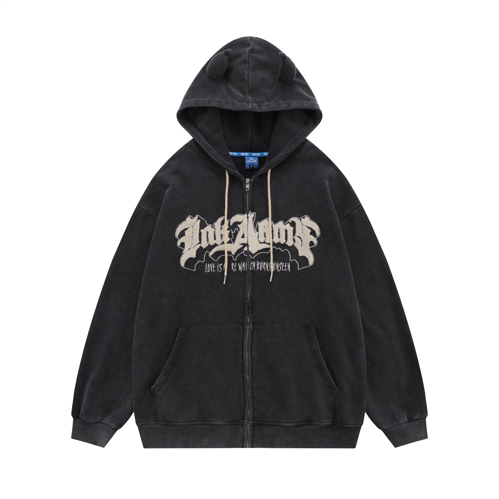 Handdrawn Letter Loose Long Sleeve Zip Cardigan Hoodie