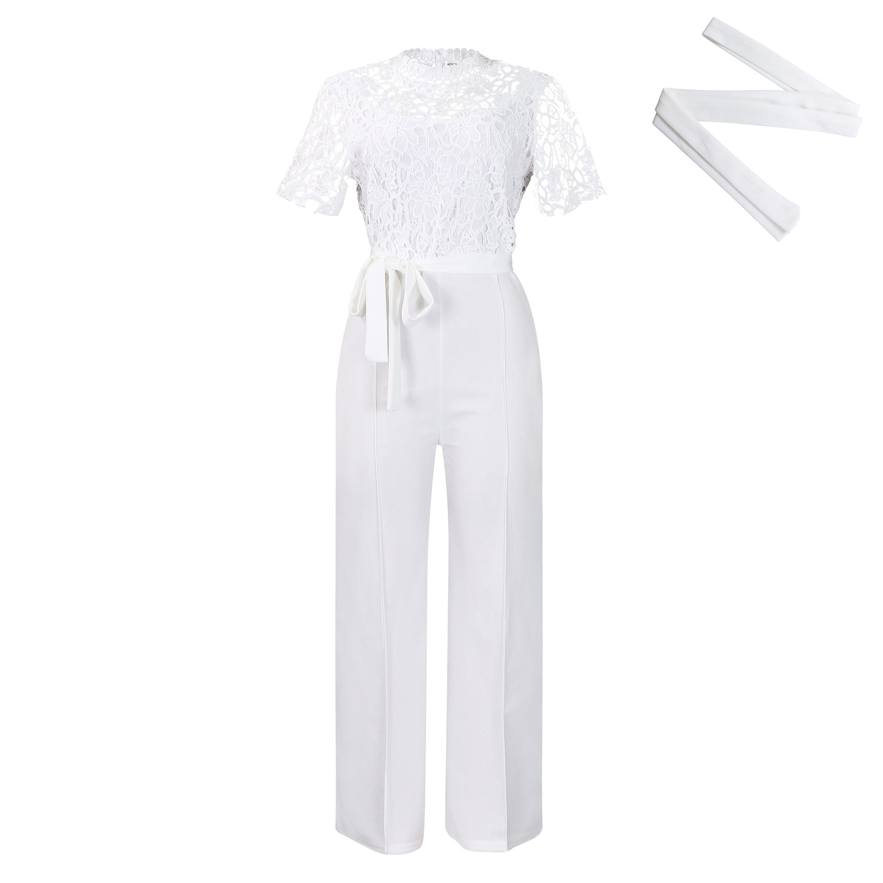 Lace Hollow-Out High-Waist Wide-Leg Jumpsuit