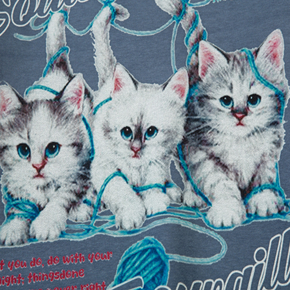 Men's Cute Kitten Print Casual Round Neck Pullover Sweater
