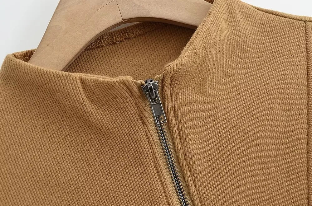 Women's Casual Half-Zip Solid Color Short Sweatshirt