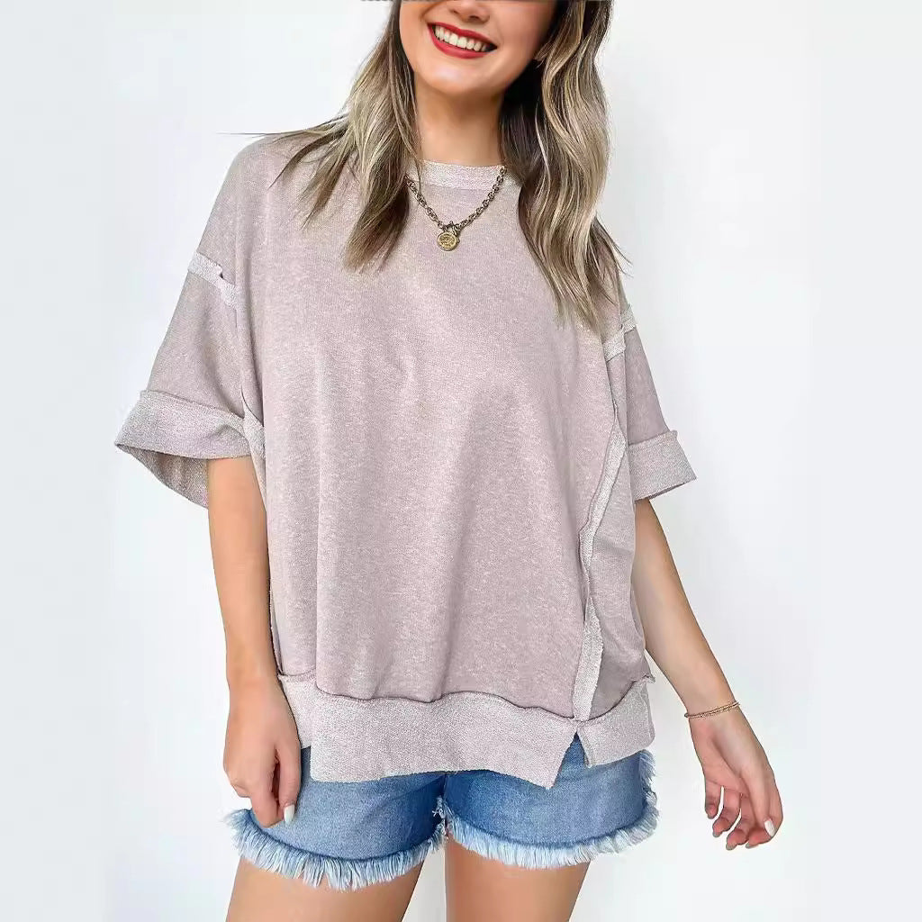 Cozy Round Neck Patchwork Loose Sweater T-Shirt