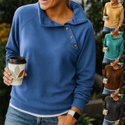 Casual Loose And Stylish Long Sleeves Button Diagonal Collar Sweater