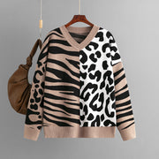 Leopard Splicing Mixed Sweater Pullover