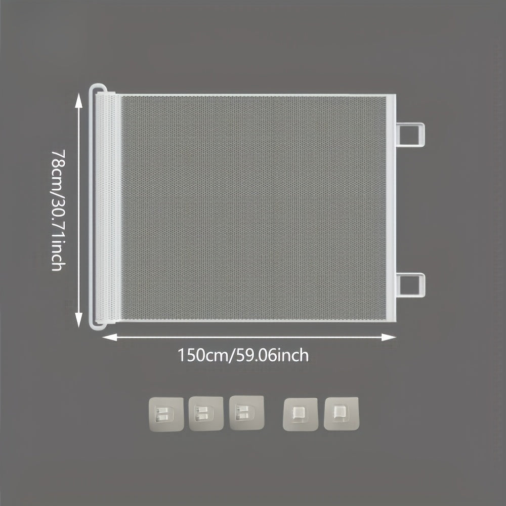 1 Easy-To-Install No-Drill Retractable Fence - Portable Cat & Dog Safety Barrier For Small Animals, Indoor/Outdoor Use, Garden Protection Screen With Simple Mesh Design, Sturdy Frame Structure, Lig...