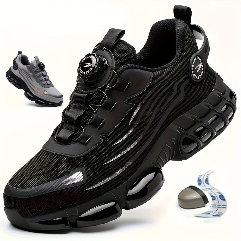 Men's Breathable Work Shoes - Heavy-Duty Safety Shoes with Reflective Stripes, -like & Metal Toe Cap, Lace-Up Low-Top Design, Ergonomic Arch & Cushioned Comfort for Industrial, Construction, Wareho...