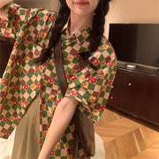 Womens Retro Designer-Style Niche Printed Loose Short-Sleeve Shirt