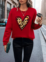 Plus Size Heart Leopard Print Chenille Sweater