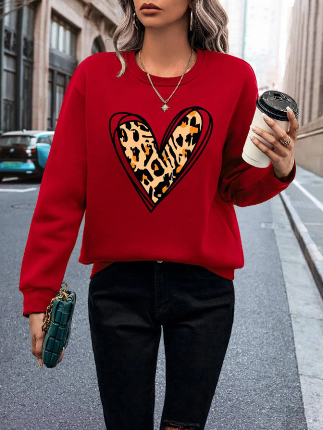 Plus Size Heart Leopard Print Chenille Sweater