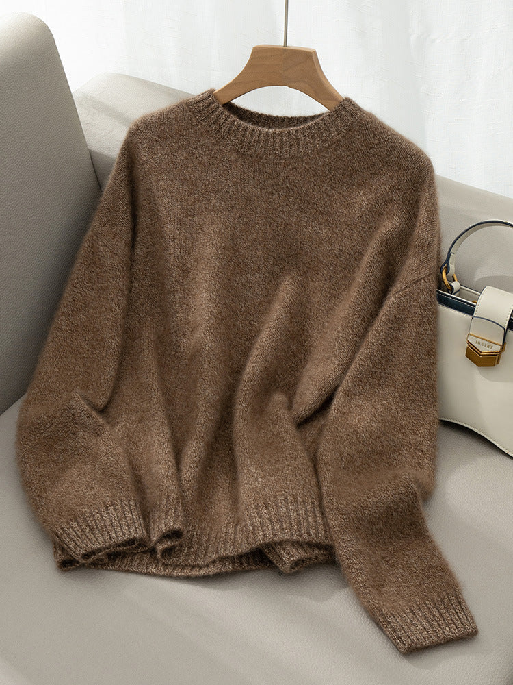 Elegant Cashmere Sweater Versatile and Thickened Womens Crew-neck Knit