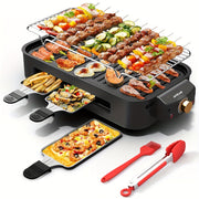 Kitchen Electric Barbecue Grill, Fully Detachable, With Frying Pan And Grille, Three Hand Trays, Non-stick And Easy To Clean, Made Of Stainless Steel, Adjustable Temperature, Power 1500W, Waffle Ma...