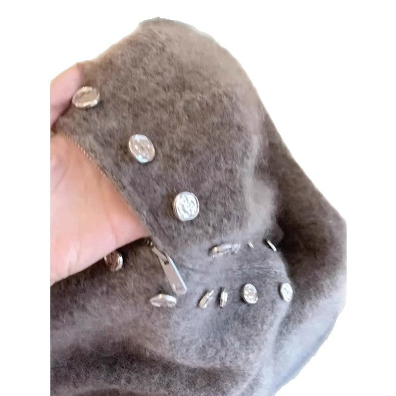 Gray Heavy-duty Double-breasted Stand-collar Sweater Coat