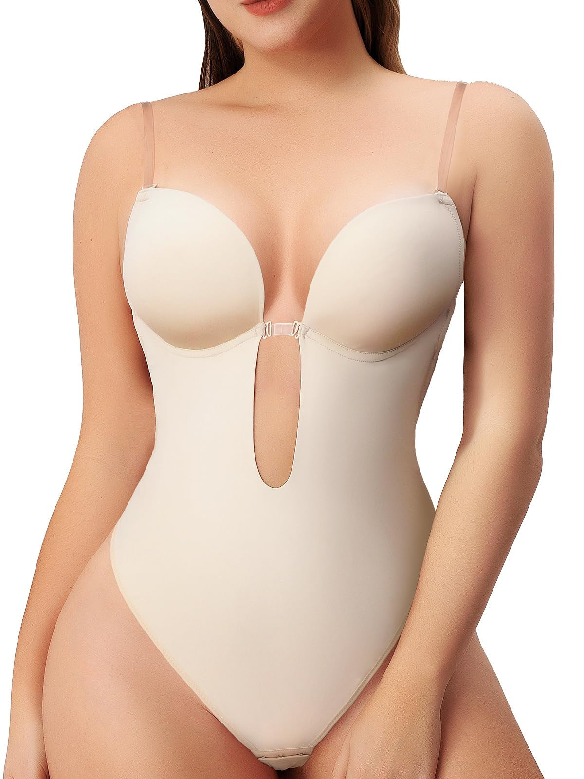 Deep-V Invisible Strap Push-Up Shapewear Bodysuit