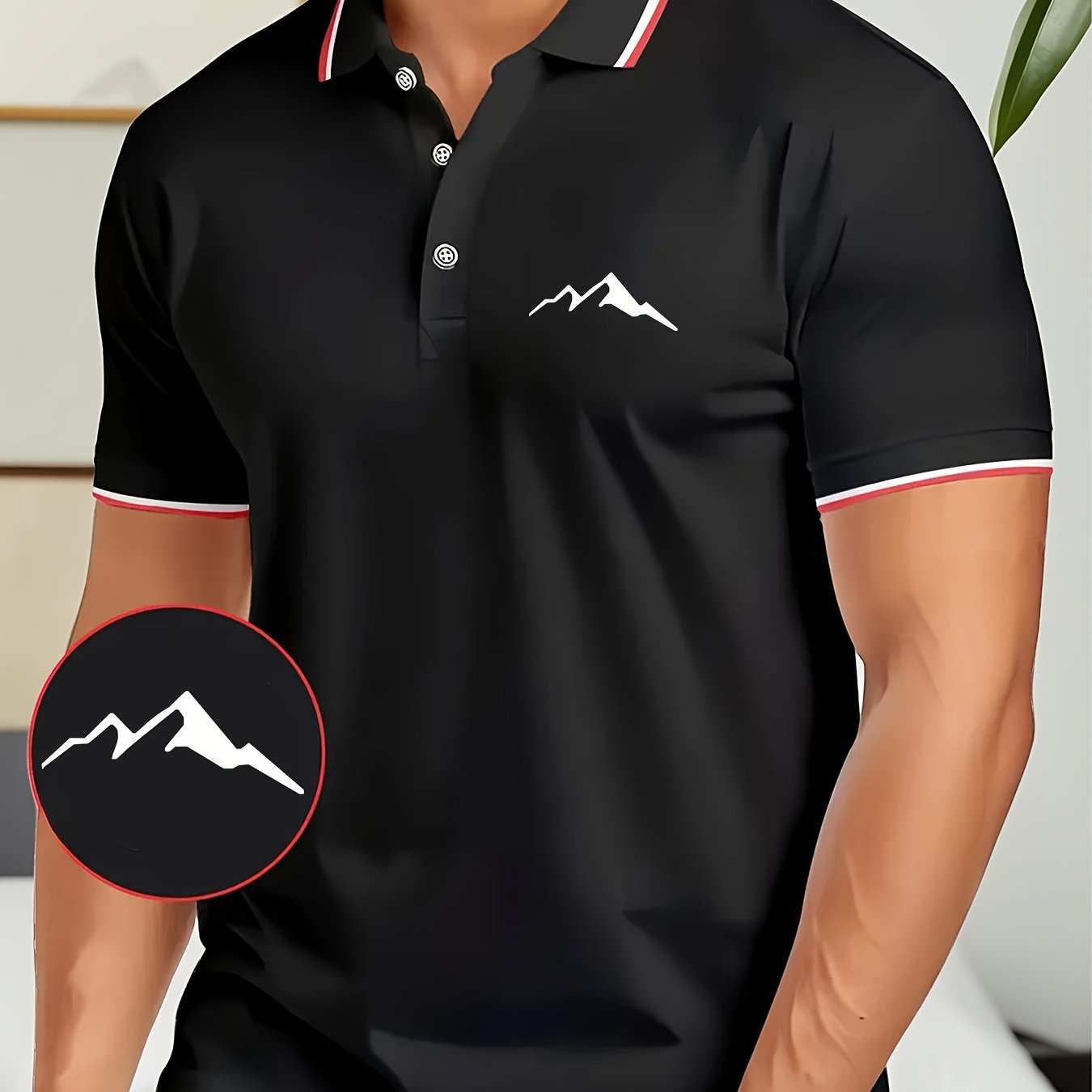 Breathable Short Sleeve Polo Shirt with Hot Mountain Print – Ideal for Business Casual, Golf and Tennis