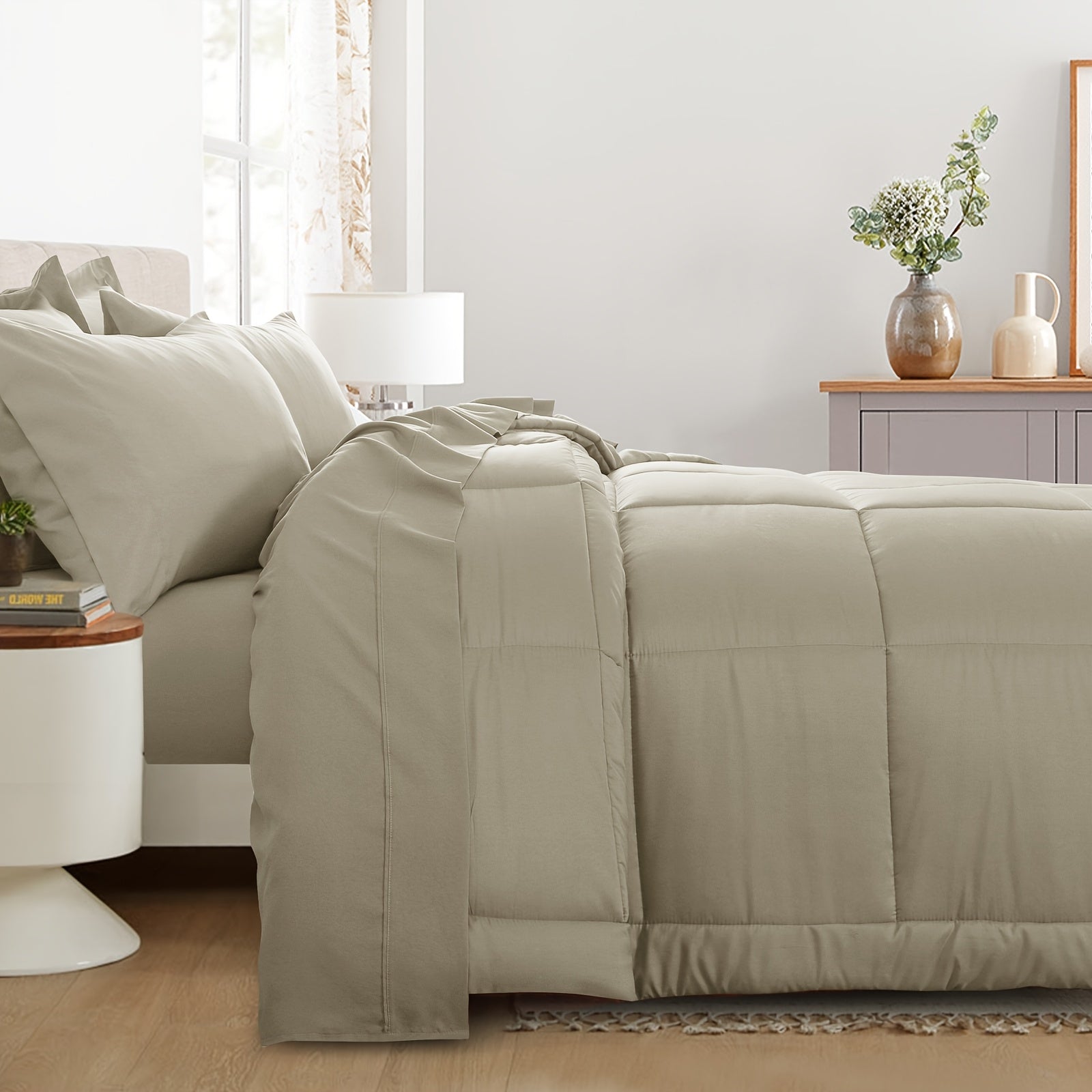 7pcs Ultra-Soft Bed In A Bag, Down Alternative Bedding Sets With All Season Quilted Comforter, Flat Sheet, Fitted Sheet, Pillowcases -Gifts For The Family And Friends