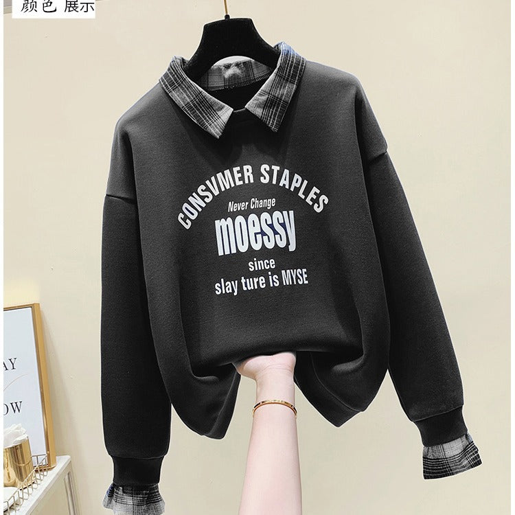 Chic False Two-Piece Long-Sleeve Cotton Sweater