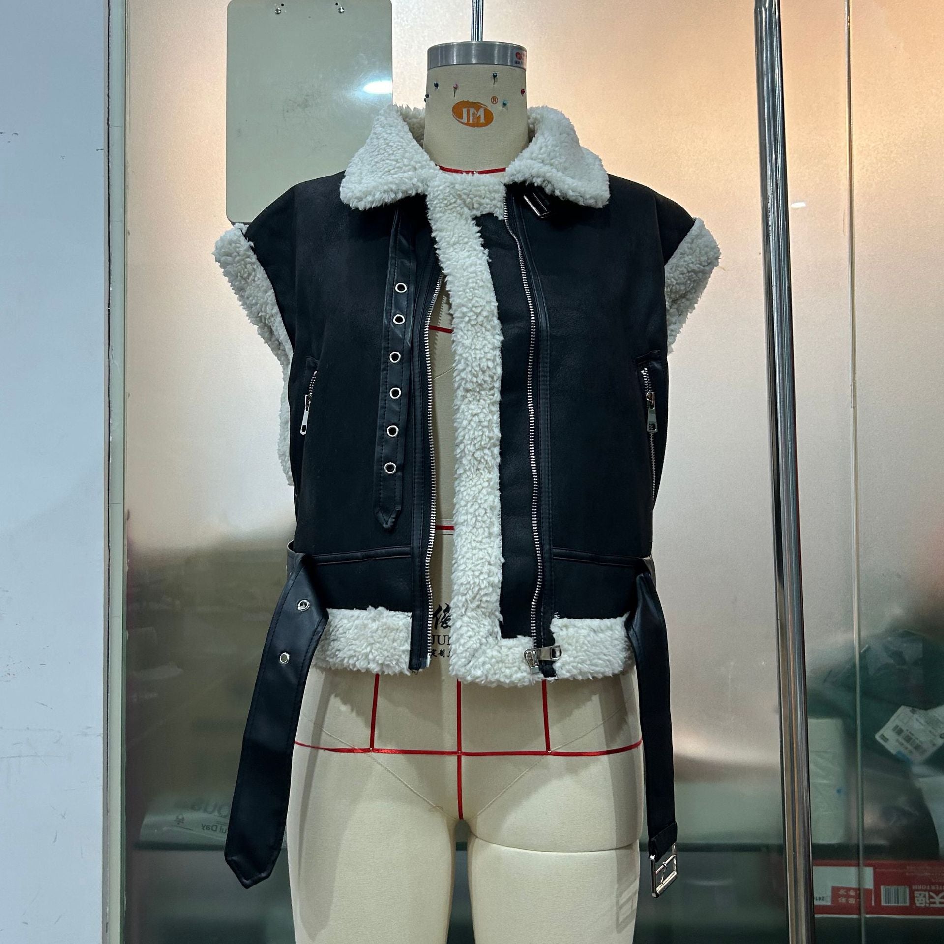 Fashion Zipper Fur Integrated Splicing Coat