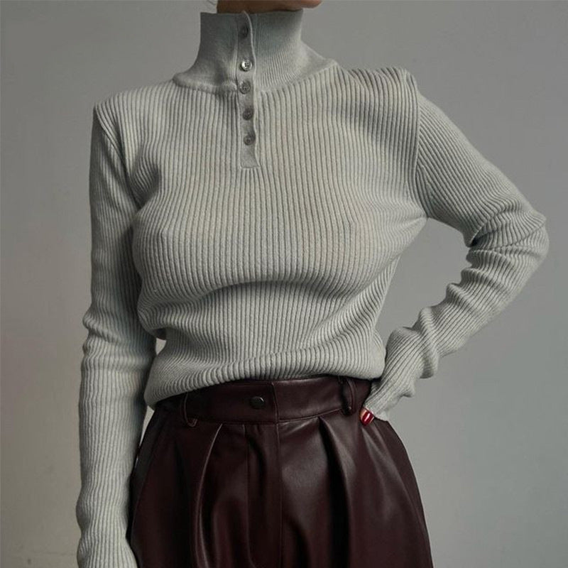 Retro Breasted Half Turtleneck Pullover Base Sweater
