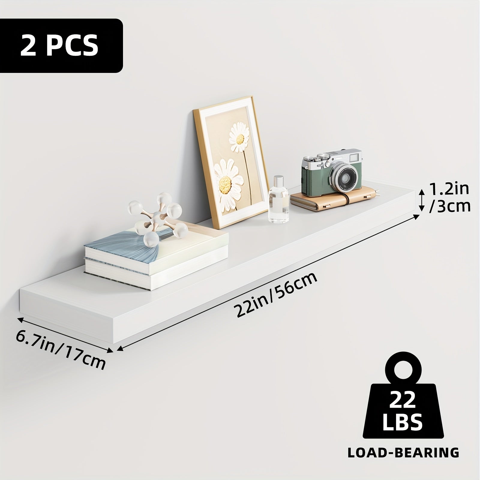 Set of wooden floating shelves for wall-mounted storage