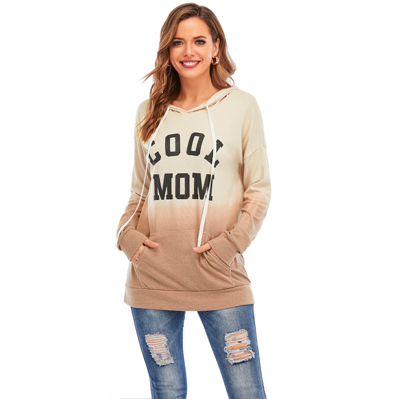 New Women's Tie Dyed Hooded Drawstring Long Sleeve Kangaroo Pocket Sweater
