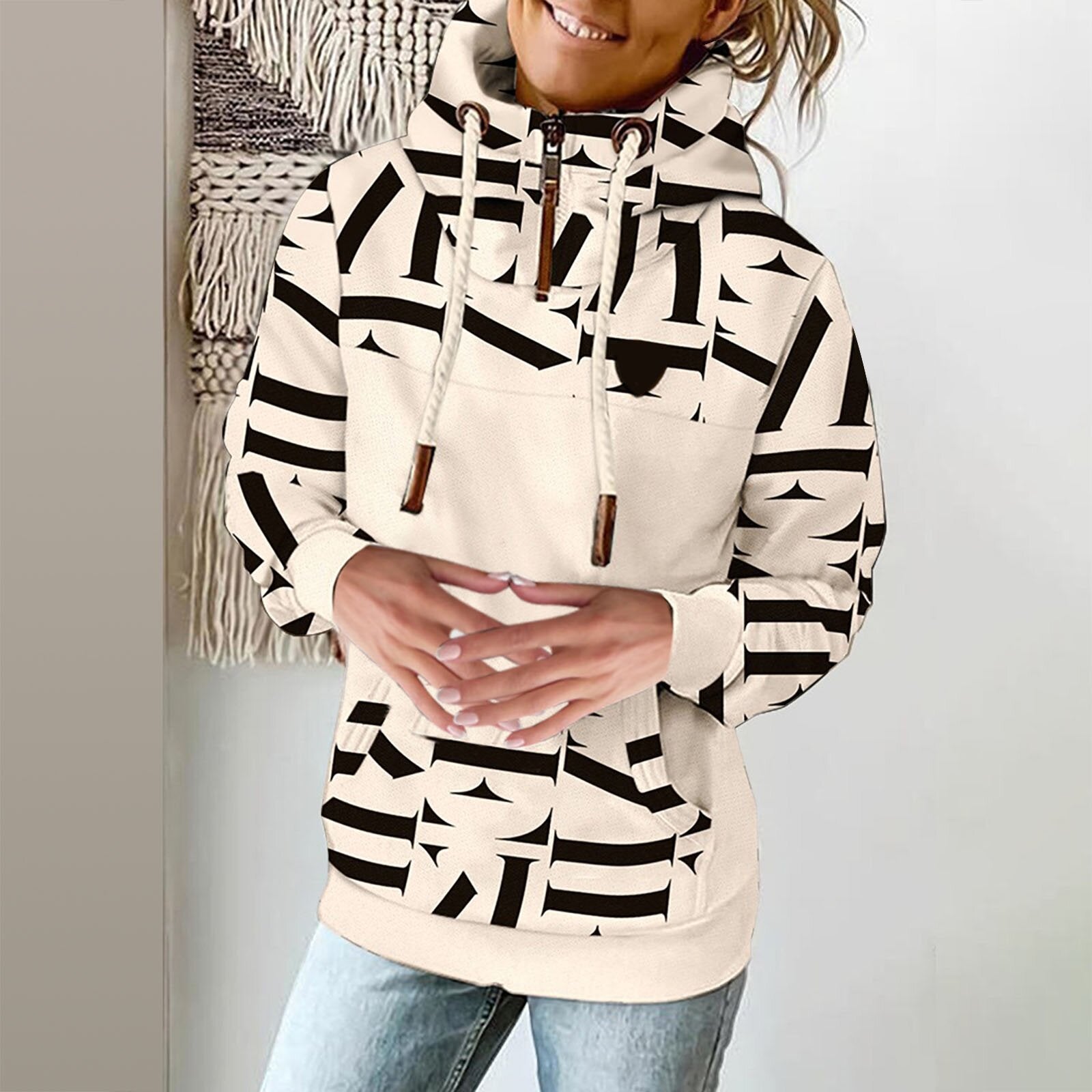 Women's Printed High Neck Fleece Pullover Sweater
