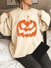 Women's Halloween Pumpkin Print Chic Long Sleeve Sweater