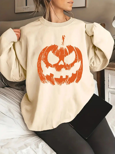 Women's Halloween Pumpkin Print Chic Long Sleeve Sweater