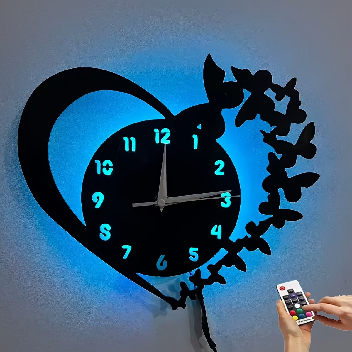 Heart-Shaped Silent LED Wall Clock with Butterfly Accents - Elegant & Heart Design, Digital Display, Silent Operation, Easy-to-Read Hands