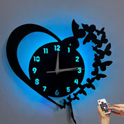 Heart-Shaped Silent LED Wall Clock with Butterfly Accents - Elegant & Heart Design, Digital Display, Silent Operation, Easy-to-Read Hands