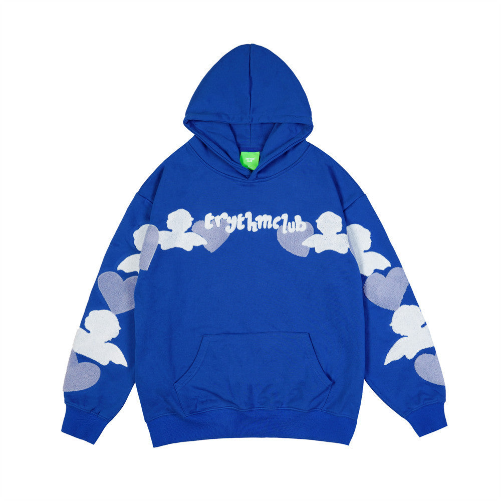 Small Crowd Love Flocking Embroidery Hooded Sweater For Men Loose