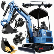 1.8 Ton (4000 lb) Crawler Mini Excavator Pilot Digger with Hydraulic Thumb, Twin‑Cylinder Diesel Engine and 5 Attachments