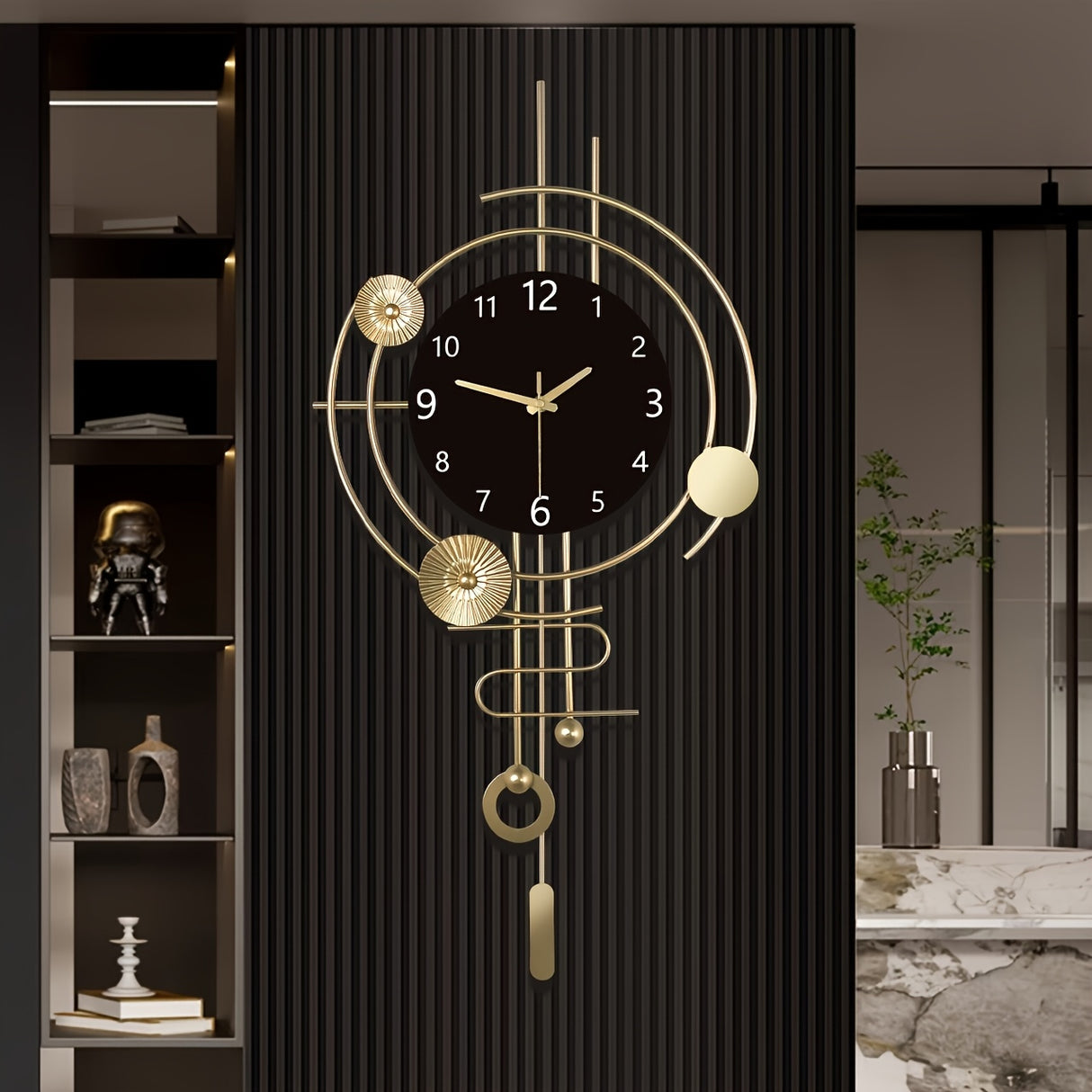 1 Swinging Wall Clock Metal Silent with Pendulum | No Punching Silent Sweeping Second Living Room Clock | Nordic Retro Decorative Wall Clock | Foyer Corridor Background Wall Decoration | Bedroom Study Dining Room Creative Ornament