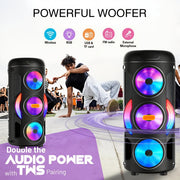 Large Portable Bluetooth Karaoke Party Box Speaker with Subwoofer and LED Lights