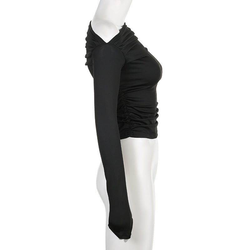 Chic Cold-Shoulder Pleated Slim Fit Top