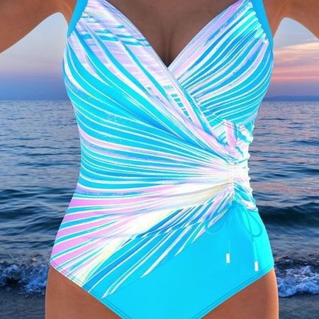 Swimsuit Slanted Stripe Cross Pleating