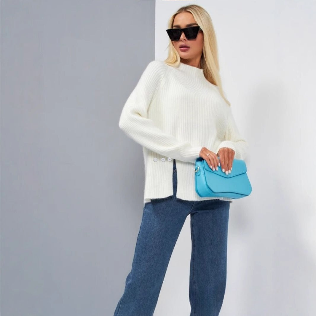New Raglan Sleeve Half Turtleneck Knitted Sweater