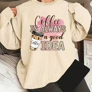 Plus Size Women's Coffee Cup Print Round Neck Sweatshirt