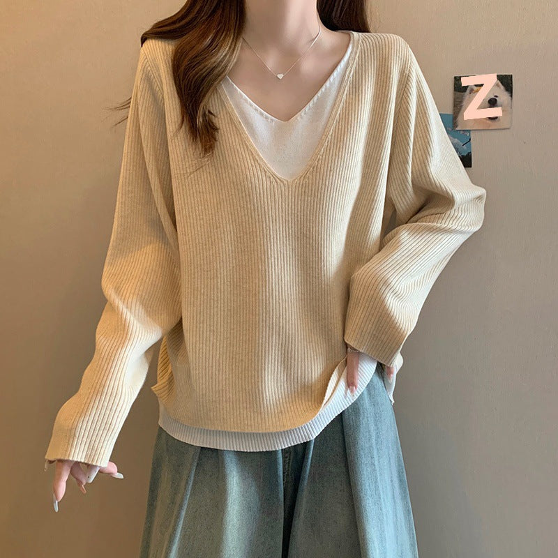 Women's V-Neck Slimming Loose Long Sleeve Top