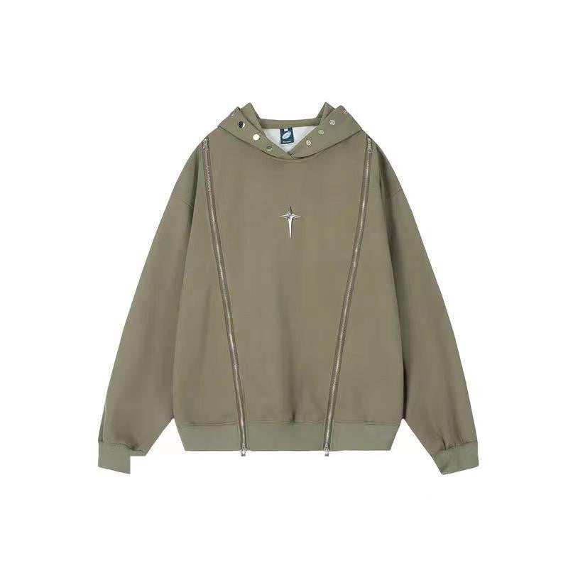 New Niche Shoulder Zipper Hooded Sweater Women's American Retro