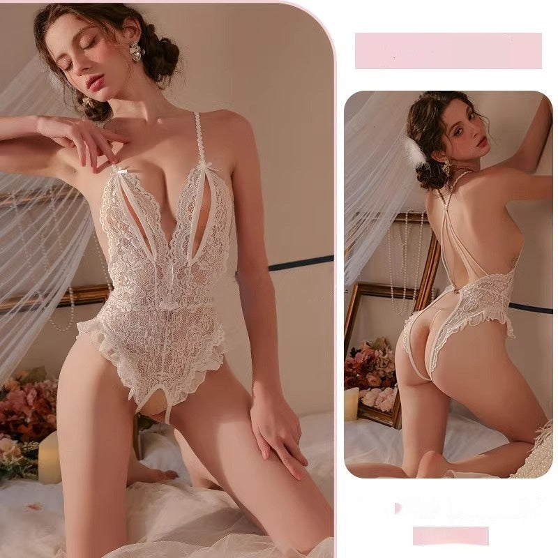Seductive Lace Open-Crotch Sheer Nightgown