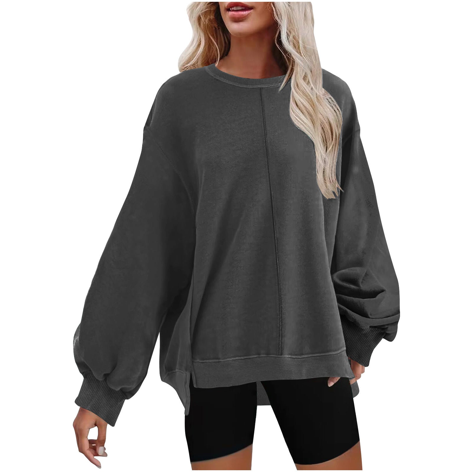 Women's Solid Round Neck Long Sleeve Pullover