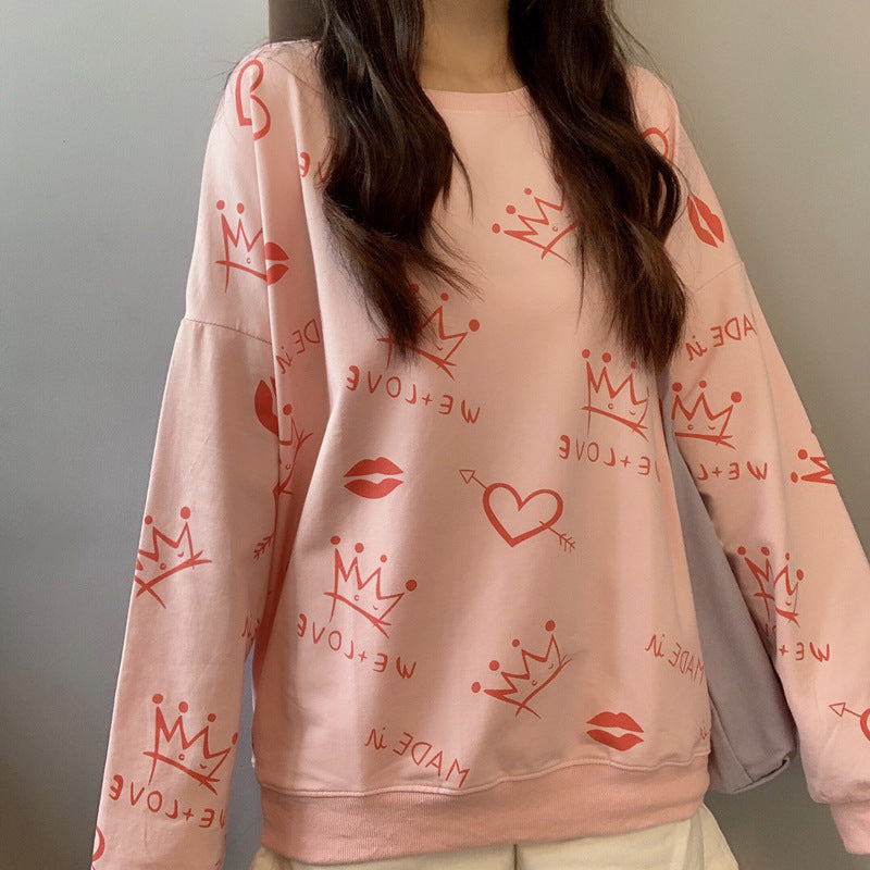 Grafiti Print Oversized Long Sleeve Sweatshirt