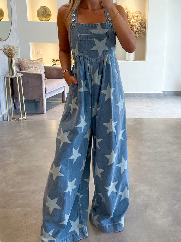 Female Fashion Five-pointed Star Printing Romper