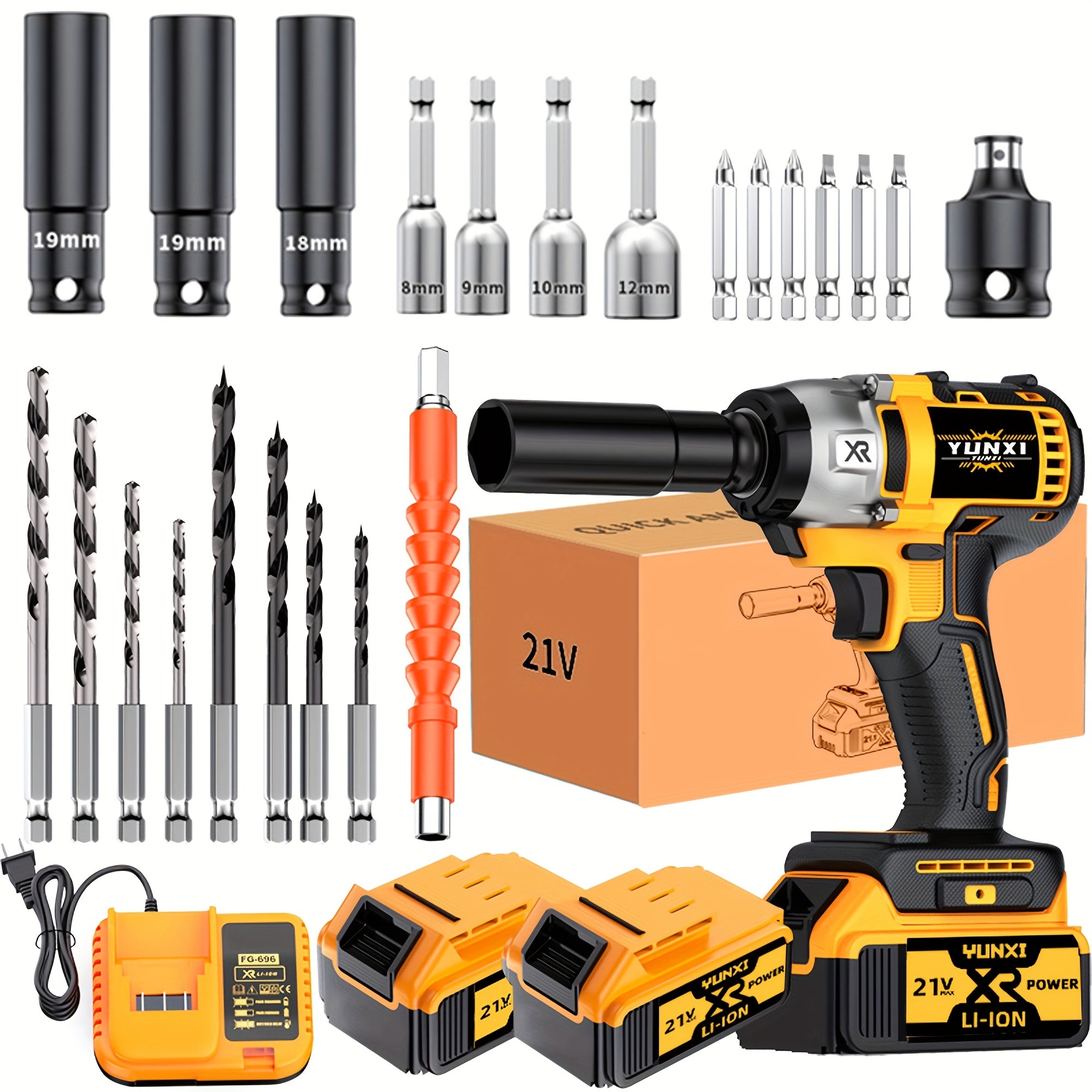 21V Cordless Impact Wrench Wireless Drill Kit, Brushless Electric Impact Gun Drill, Impact Wrench Drill, Equipped With 4000mAh Battery, Toolbox, Charger, Socket And Complete Accessories. Suitable...