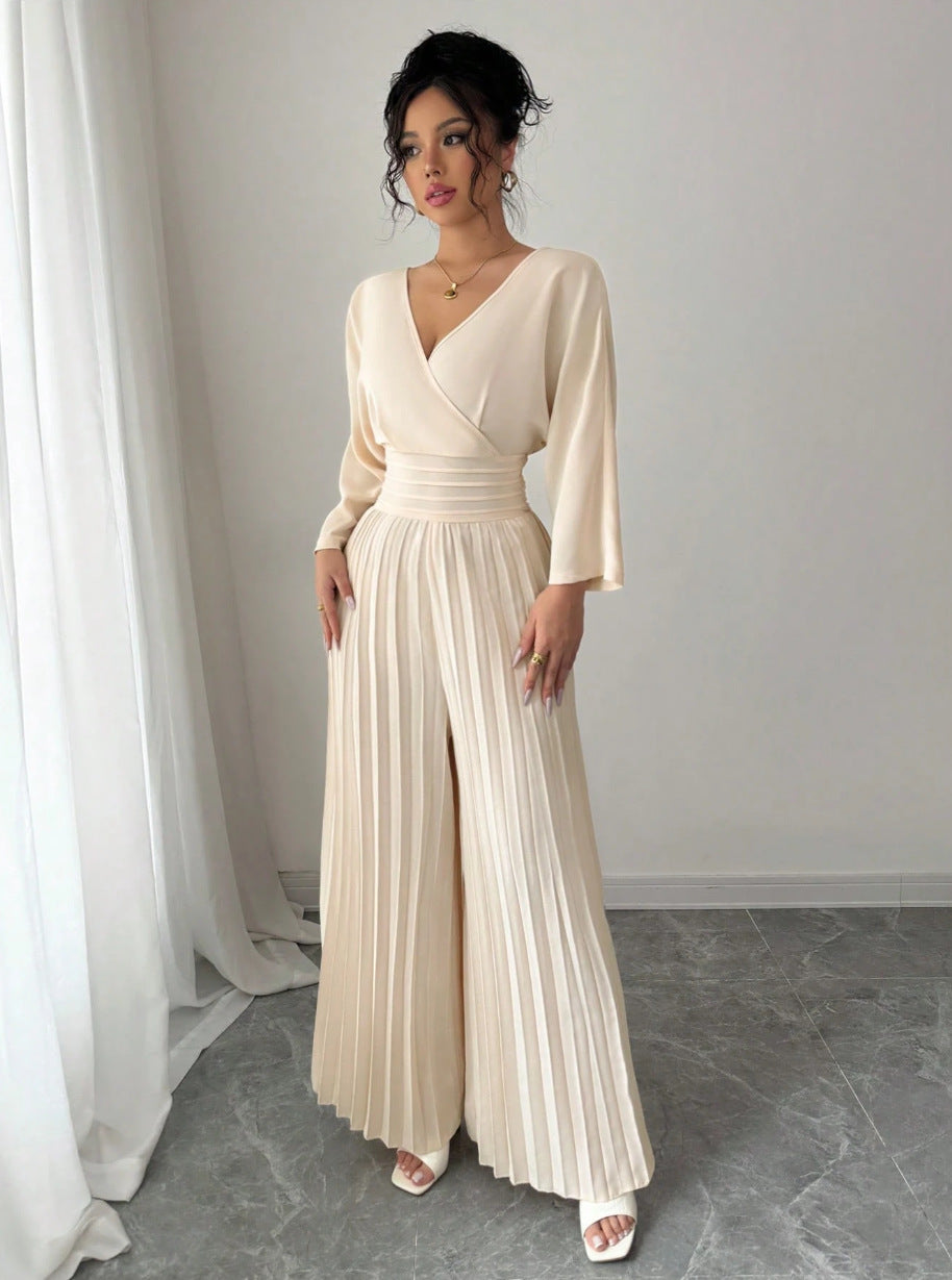 Solid-color Pleated Jumpsuit Pants For Women